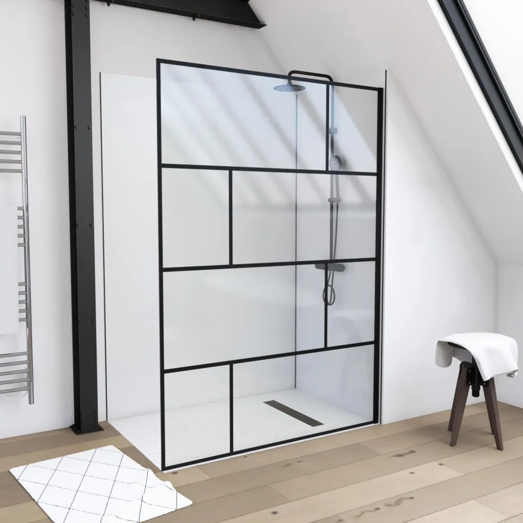 Duschwand in modernem Design 140 x 195 cm - Glasdusche mit matt schwarzen Wandprofil