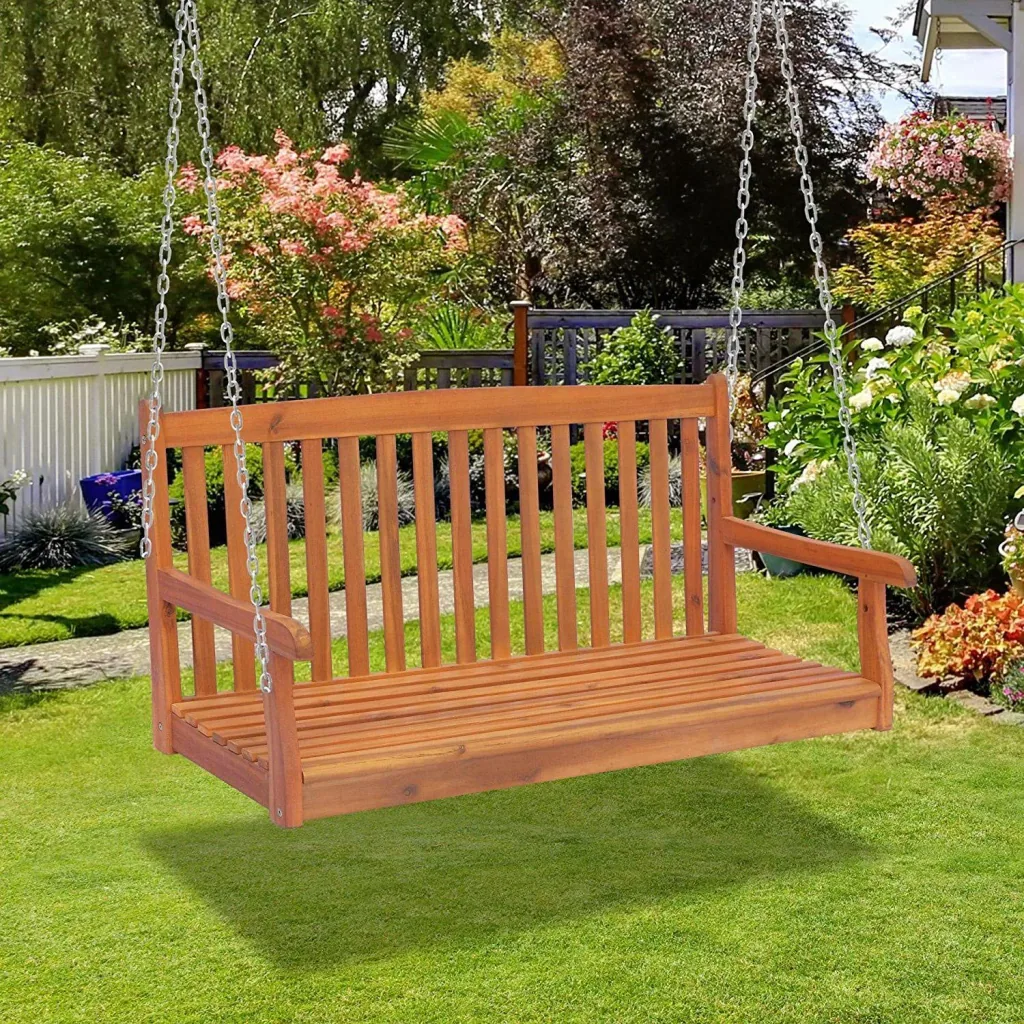 Hängebank Gartenschaukel 2-Sitzer mit Ketten Holz Braun