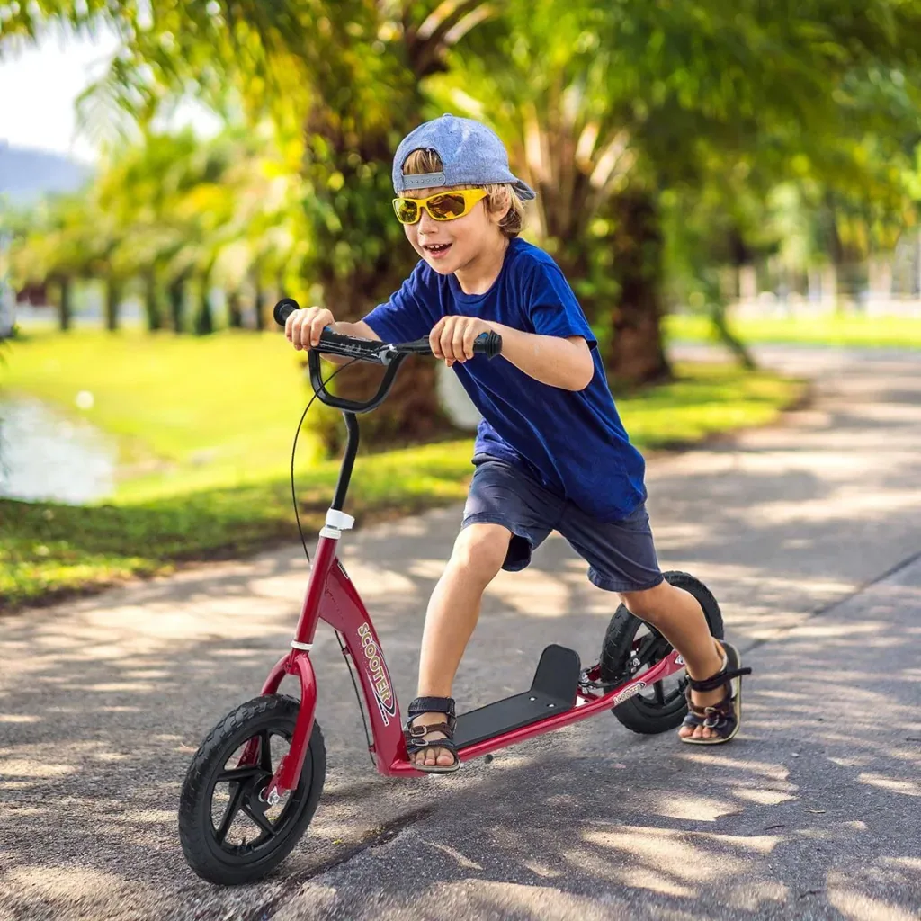 Kinderroller Scooter Tretroller Cityroller Kinder Roller Kickboard 12 Zoll Rot 120 x 52 x 80-88 cm