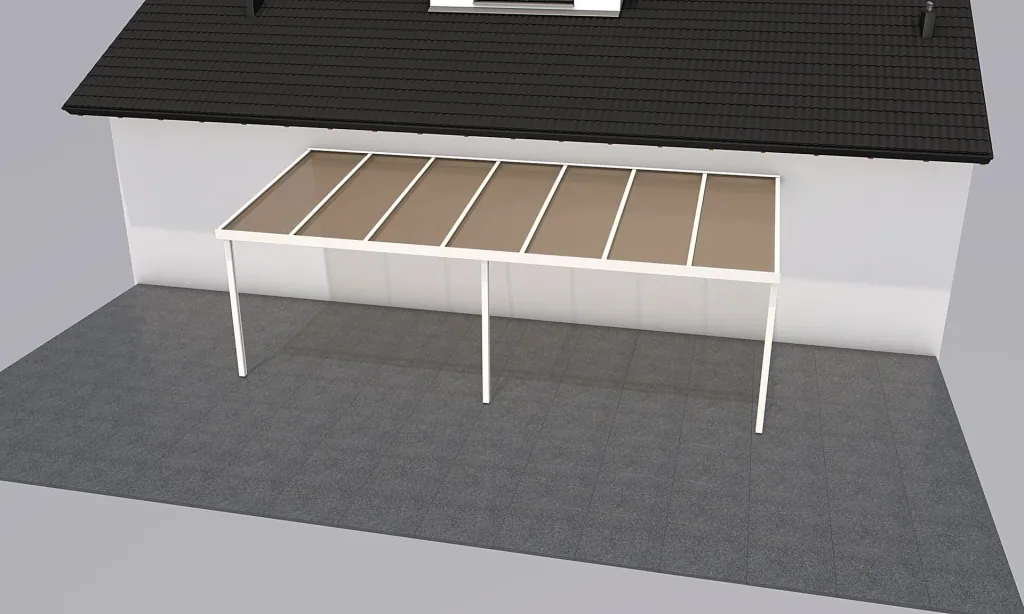 Terrassendach Premium, weiß, 7120 x 3060 mm - Acryl Stegplatten 16mm, bronze