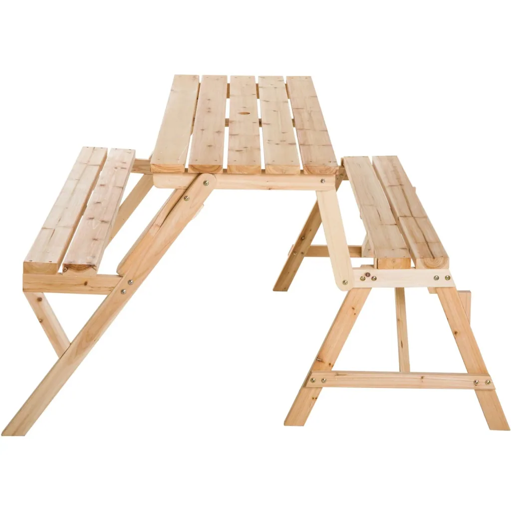 Bierzeltgarnitur 2-in-1 klappbar Sitzgruppe Gartengarnitur 1 x Tisch 2 x Sitzbank Tannenholz Natur 138 x 130 x 73 cm