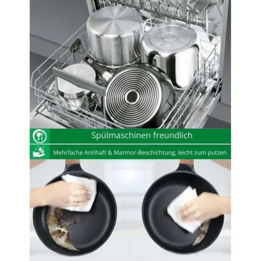 Platinium Bratpfanne / Wokpfanne / Pan - 28cm - Glasdeckel - Induktion - Marmorbeschichtung - Kratzfest