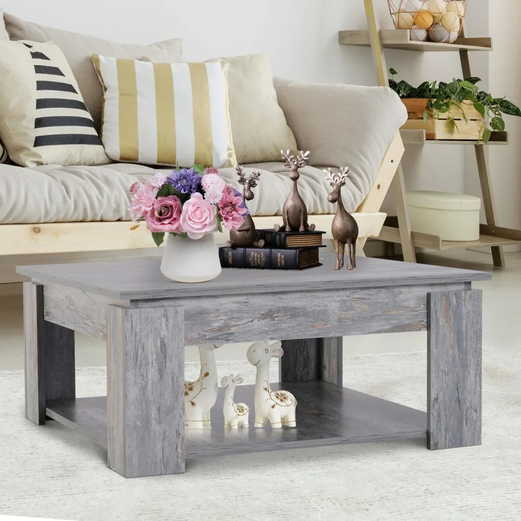 Couchtisch Beistelltisch Holztisch mit Ablage Pinie Shabby 80 x 80 cm
