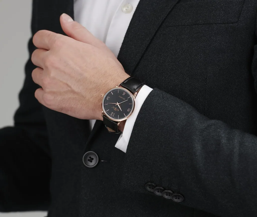Edles Herren und Damen Uhrenset in Rosegold Optik mit Echtleder-Armband