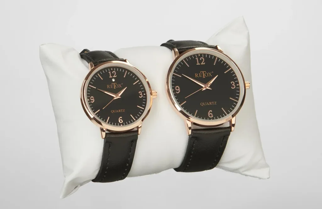 Edles Herren und Damen Uhrenset in Rosegold Optik mit Echtleder-Armband