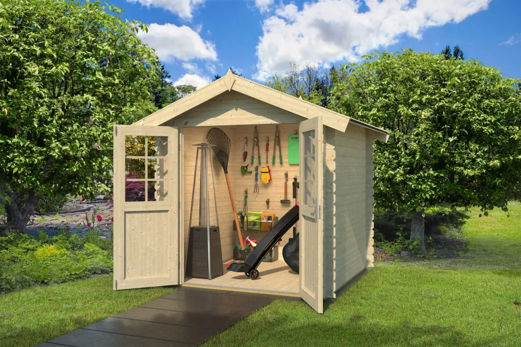 Gartenhaus 209 Gr. 1 253 x 234 x 244 cm Wandstärke 28 mm, mit Doppeltür natur