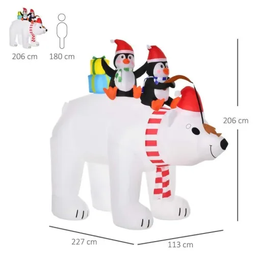 Aufblasbare Pinguine auf Eisbär 2,1 m Weihnachtsdekoration