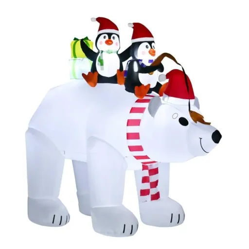 Aufblasbare Pinguine auf Eisbär 2,1 m Weihnachtsdekoration