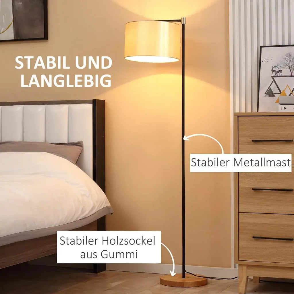 Stehlampe Wohnzimmer Stehleuchte 40W moderne Standleuchte mit E27 Fassung Stoffschirm für Schlafzimmer Büro elegant Gold