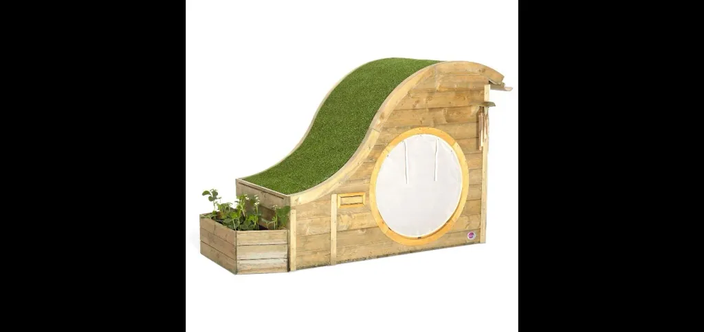 Discovery Nature Play Hideway, Outdoor-Spielhaus für Kinder aus Holz, Pflanzkübel, Malscheibe, Windspiel, natur