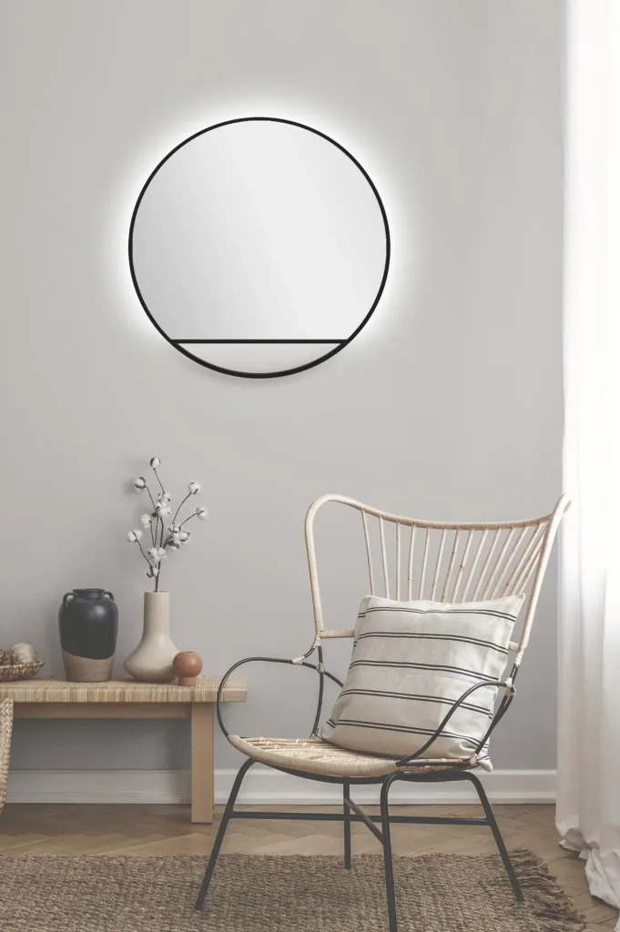 Dekorativer Wandspiegel "Black Hole" - Light indirekter LED Beleuchtung Ø 60 cm