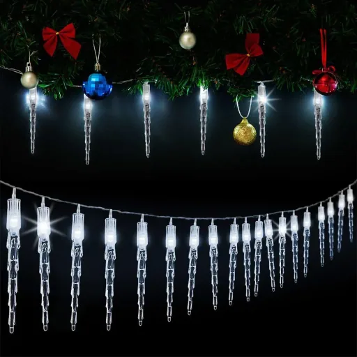 Eiszapfen Weihnachtsbeleuchtung - festliche Lichter - 80 LEDS - 13 m - hellweiß