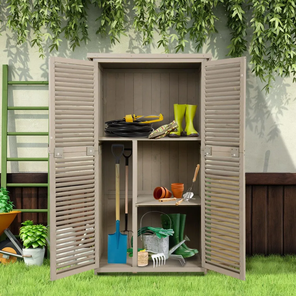 Geräteschuppen Gerätehaus Geräteschrank 4 Fächer Grau