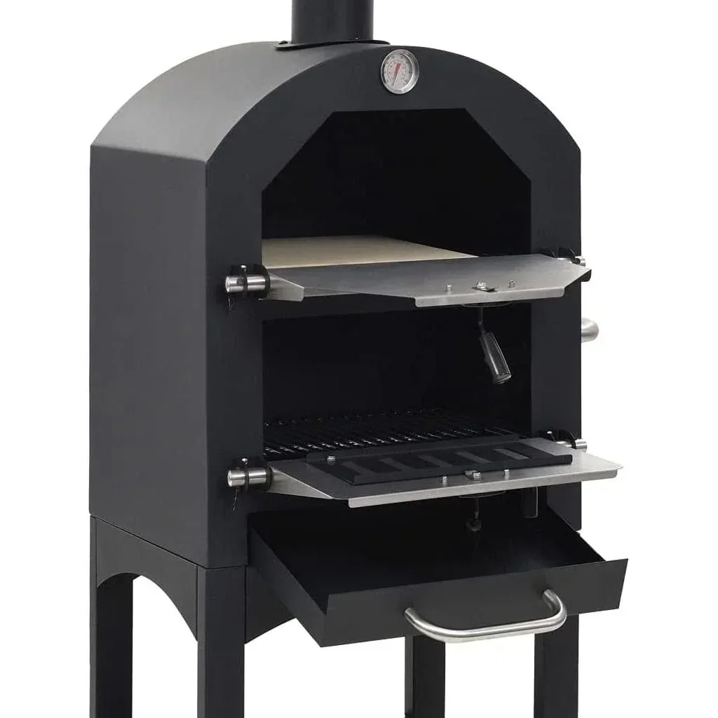 Vargan Holzkohlegrill - Pizzaofen - Smoker - 3-in-1 - Grillfläche 34 x 24 cm - mit Thermometer