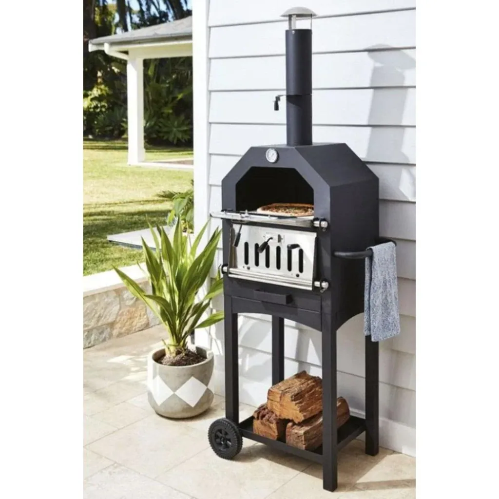 Vargan Holzkohlegrill - Pizzaofen - Smoker - 3-in-1 - Grillfläche 34 x 24 cm - mit Thermometer