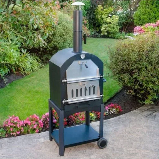 Vargan Holzkohlegrill - Pizzaofen - Smoker - 3-in-1 - Grillfläche 34 x 24 cm - mit Thermometer