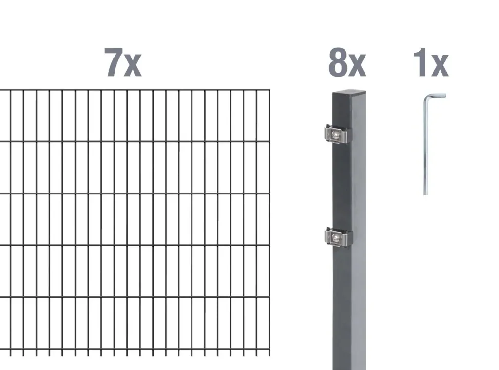 Doppelstabmattenzaun Komplettset, anthrazit, Höhe 120 cm, Länge 14 m