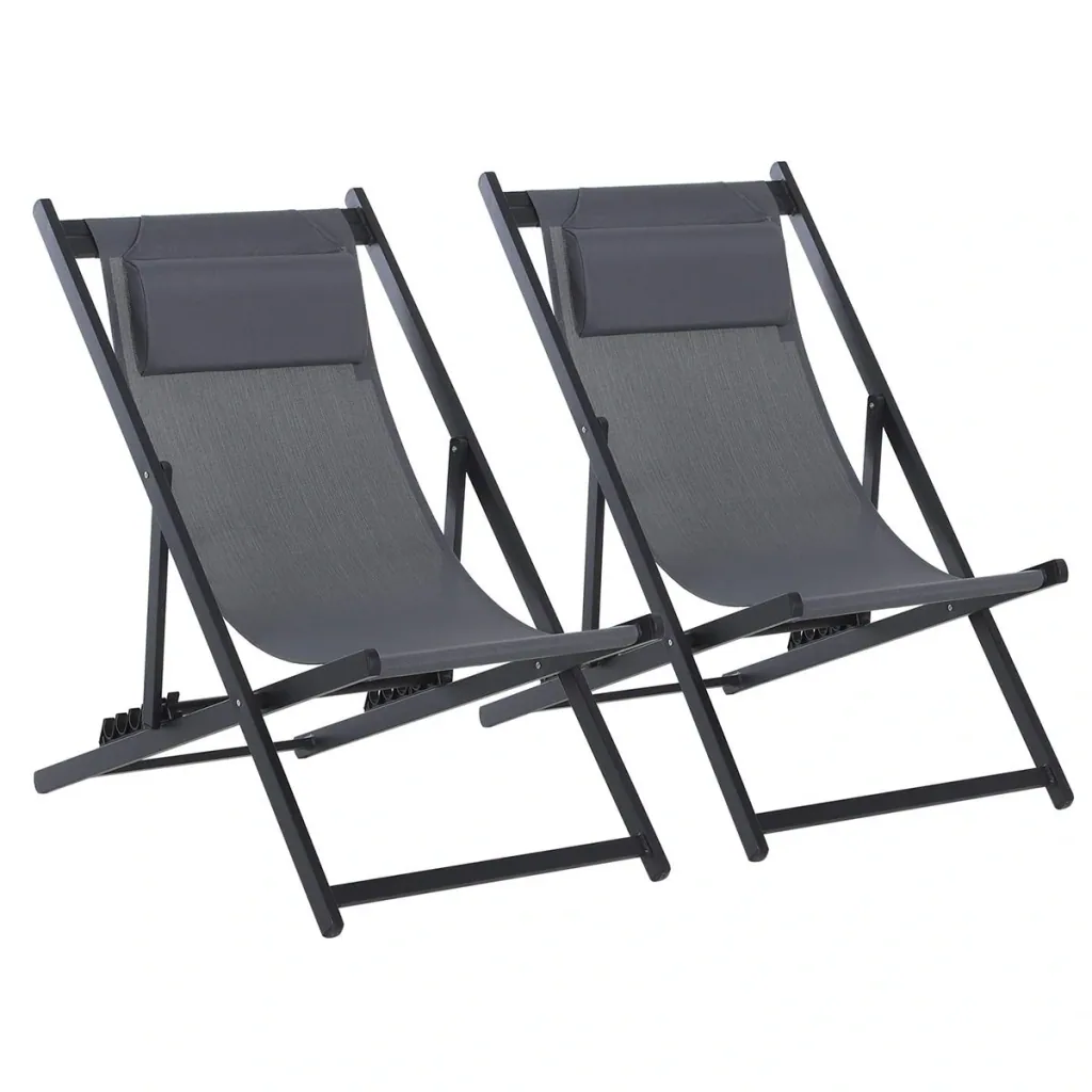 2er-Set Gartenklappstühle Campingstuhl Alu Grau