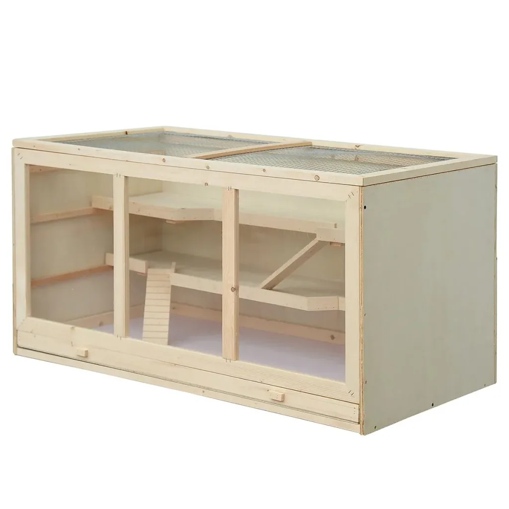 Hamsterkäfig Nagerkäfig Mäusekäfig Mit Treppen Nagervilla Dreistöckig Massivholz PVC Natur 115 x 57 x 55 cm
