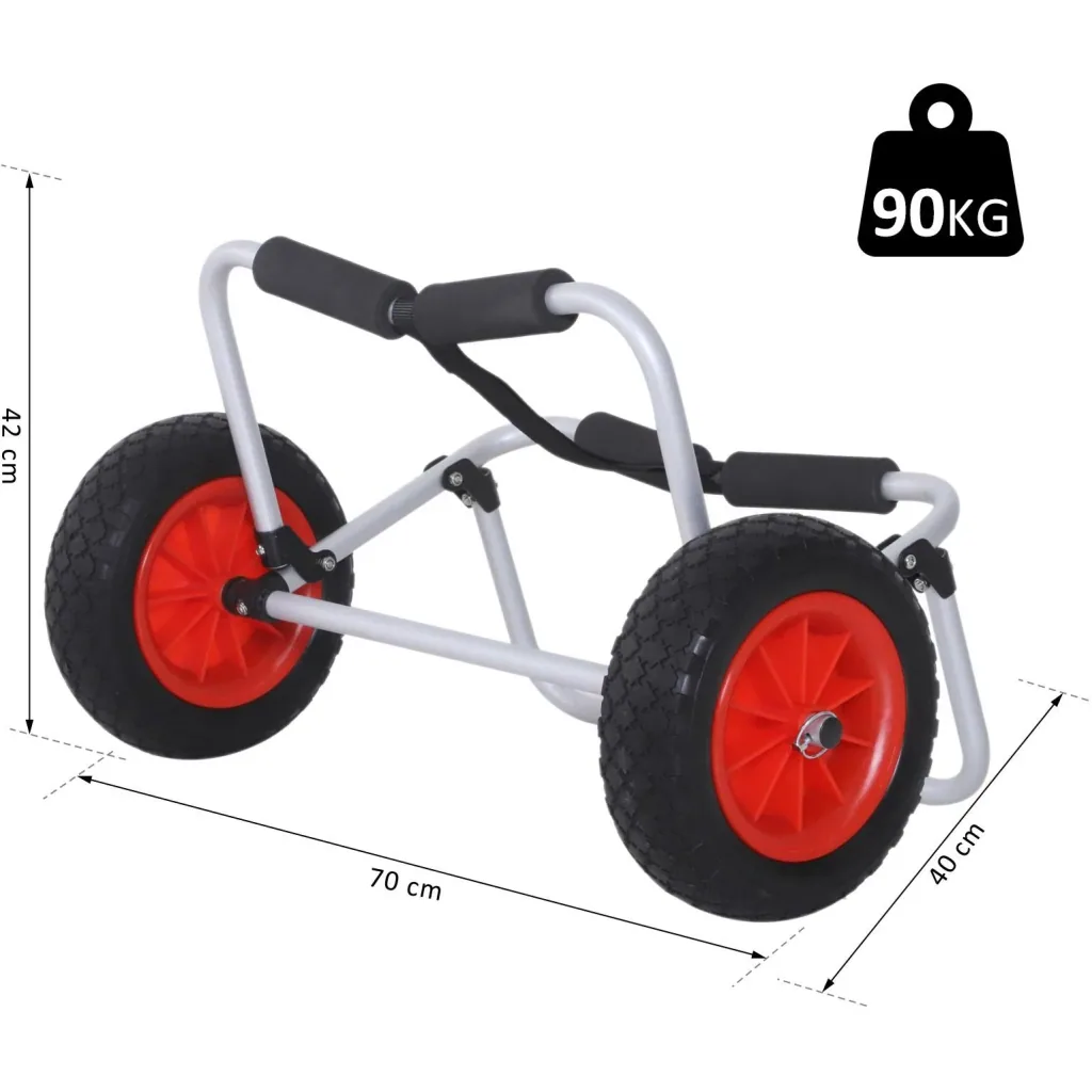 Kanuwagen Kajakwagen Surfwagen klappbar mit Gurt Luftreifen gepolstert Alu Silber bis 90 kg L70 x B40 x H42 cm