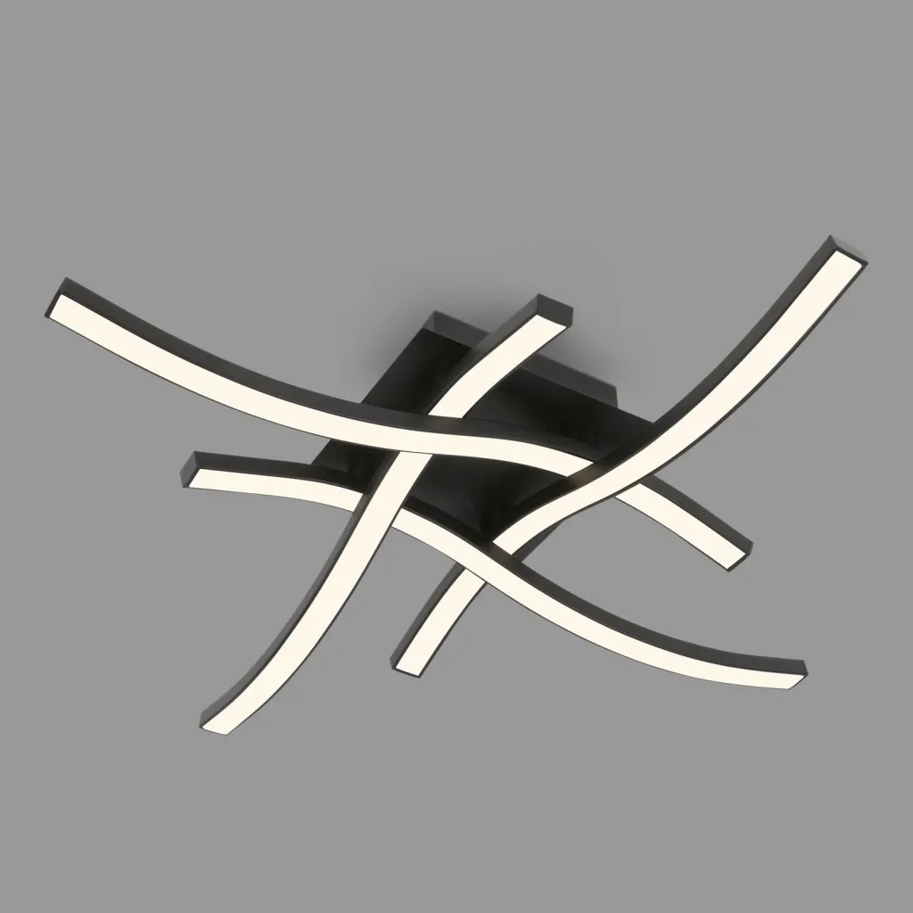 LED Wand- und Deckenleuchte, 4 LED Stäbe geschwungen, schwarz, 16 Watt, 1400 lm, 3.000 K