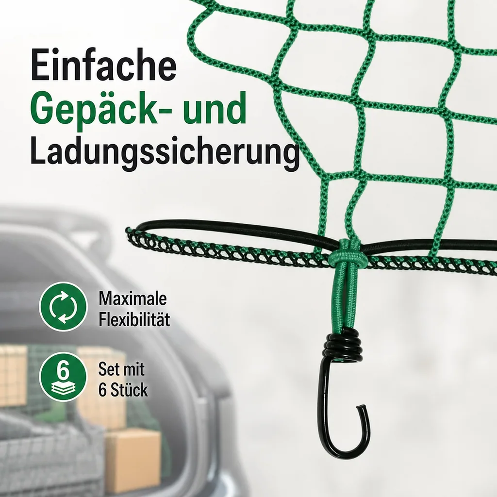 Gummispanner für Ladenetze, Planen u. zur Gepäcksicherung, 6 Stück