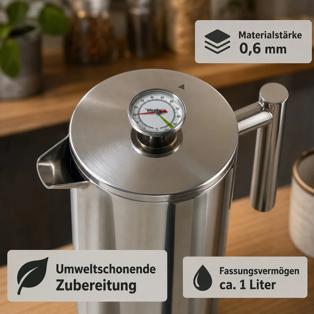 Thermo Kaffeezubereiter French Press, Edelstahl
