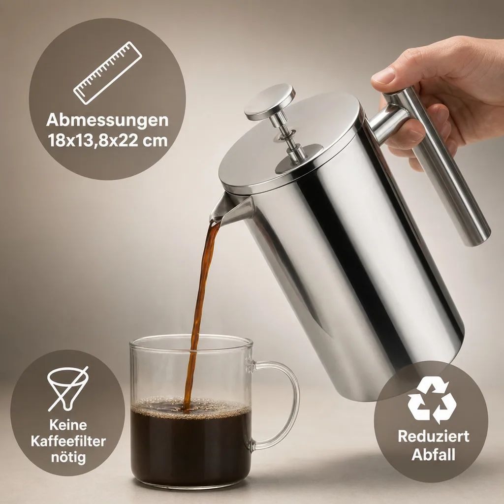 Thermo Kaffeezubereiter French Press, Edelstahl