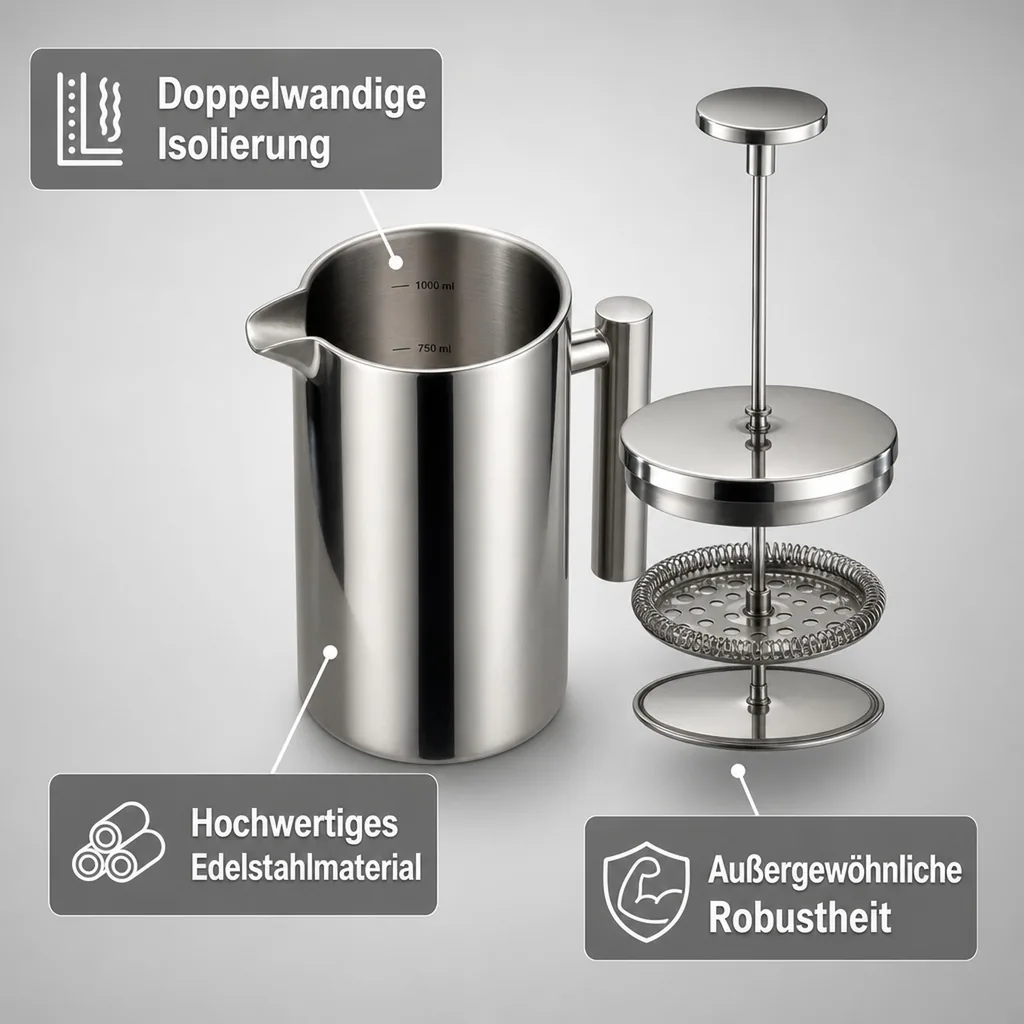 Thermo Kaffeezubereiter French Press, Edelstahl