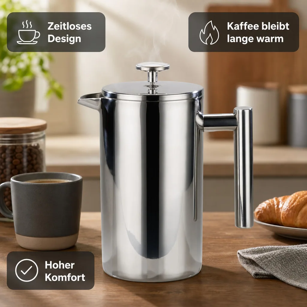 Thermo Kaffeezubereiter French Press, Edelstahl