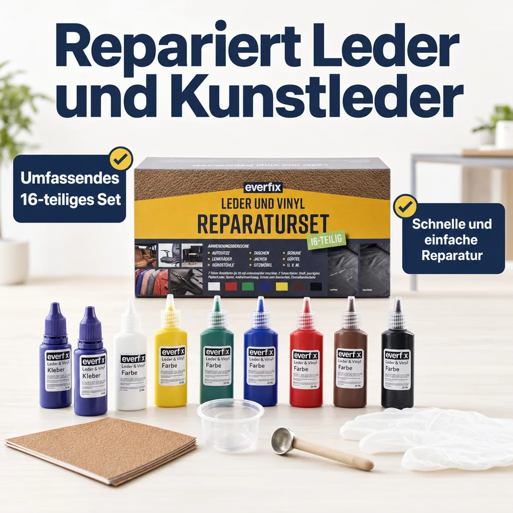 Leder & Vinyl Reparaturset (16-teilig) zur Reparatur von Leder und Kunstleder