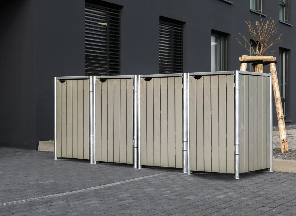 Mülltonnenbox 4-fach, Holz natur grau, für 240 l Tonnen