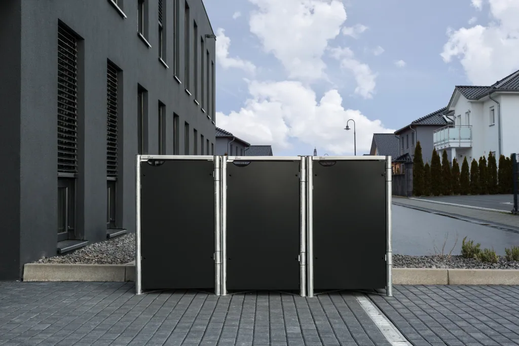 Mülltonnenbox 3er Box, Kunststoff schwarz, für 240 l Tonnen