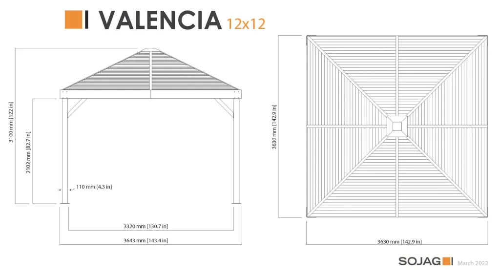Sojag Pavillon Valencia 12x12 Holz-Edition