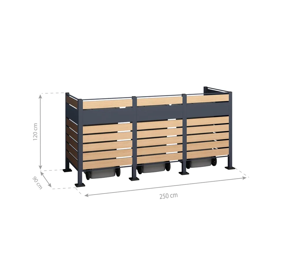Westmann Mülltonnenverkleidung Planum 3er 120 cm holzoptik (3× 240 L)