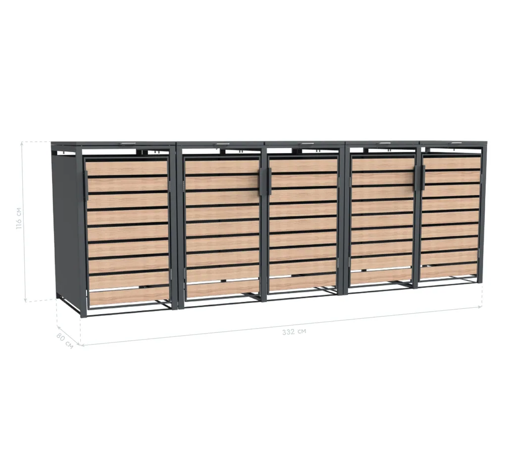 Westmann Mülltonnenbox Lacina 5er holzoptik (5× 240 L)