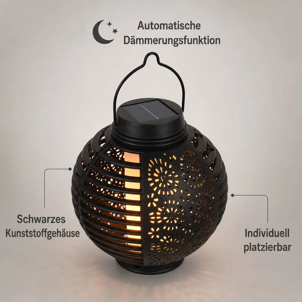 Solar-Laternen "Flame" schwarz, 2er-Set