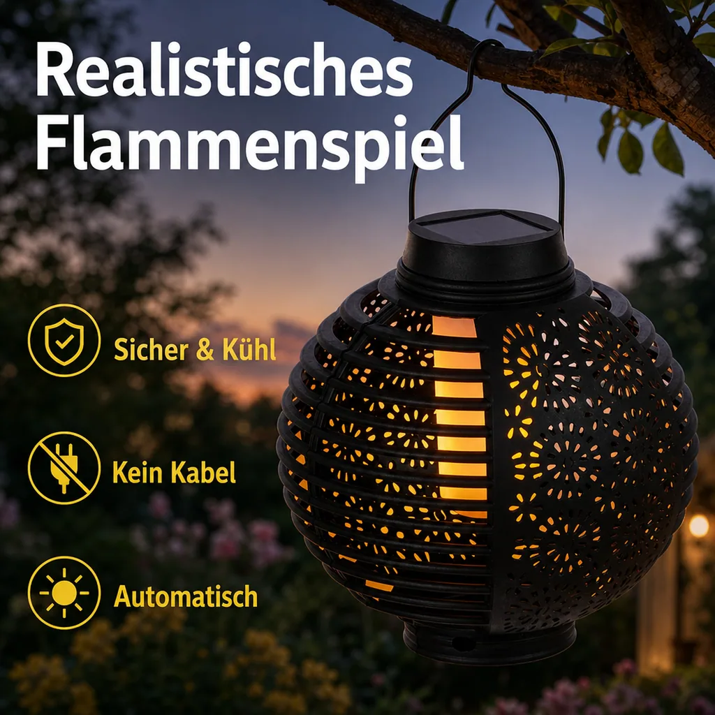 Solar-Laternen "Flame" schwarz, 2er-Set