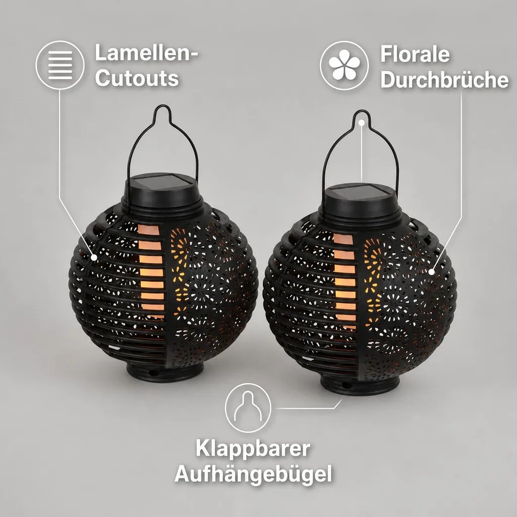 Solar-Laternen "Flame" schwarz, 2er-Set