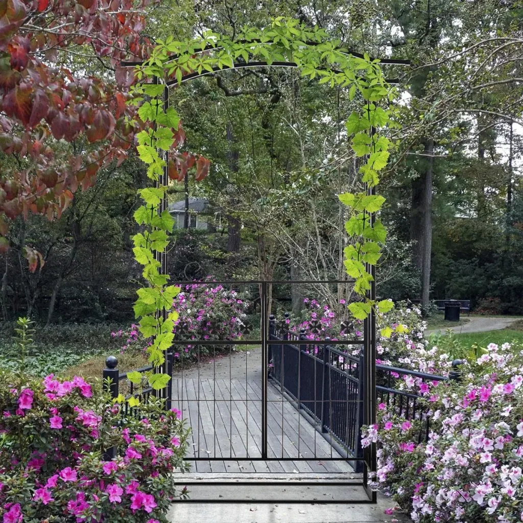 Pflanzbogen Torbogen mit zwei Türflügel Rankgitter Rankhilfe Garten Bogendach Metall Schwarz 131x 49 x 209 cm