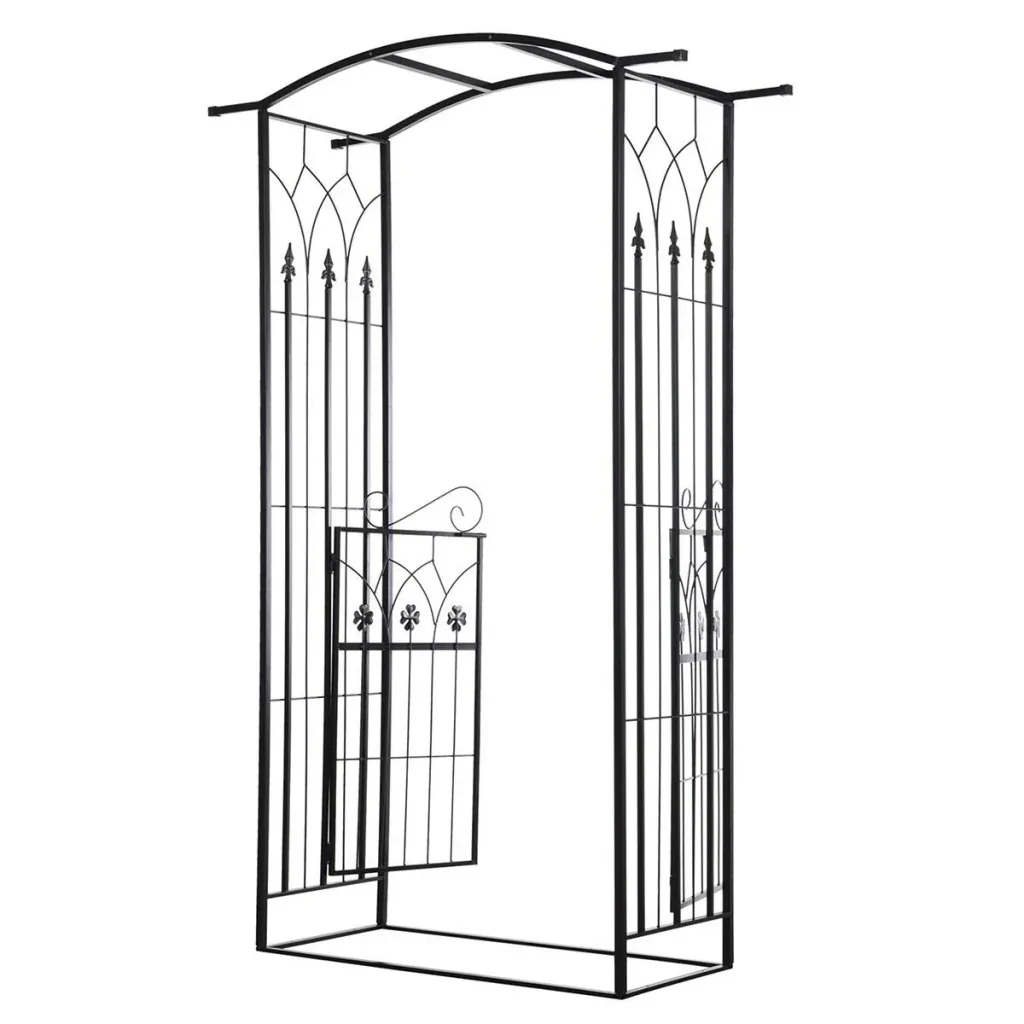 Pflanzbogen Torbogen mit zwei Türflügel Rankgitter Rankhilfe Garten Bogendach Metall Schwarz 131x 49 x 209 cm