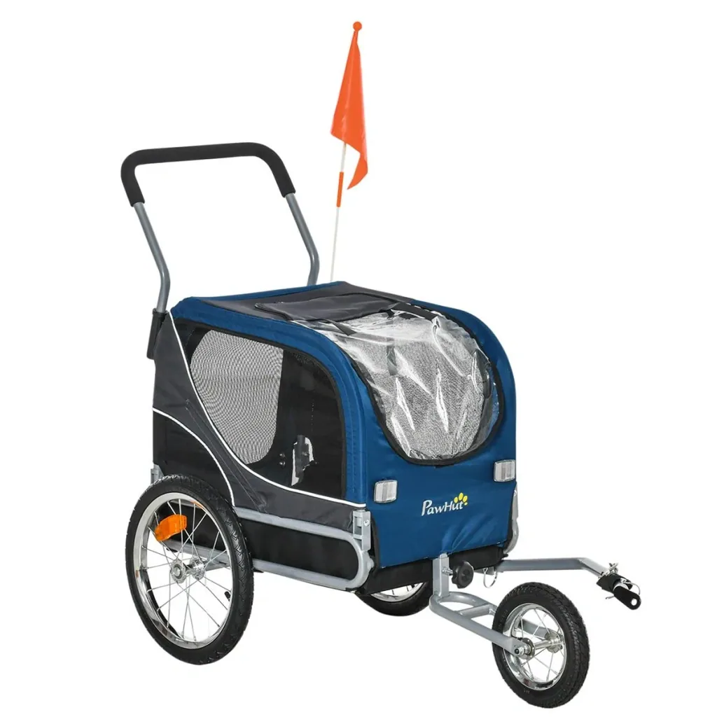 2-in-1 Hundeanhänger Haustier Fahrradanhänger Hundetransporter Hunde Fahrrad Anhänger Oxfordstoff Atmungsaktiv Metall Ox