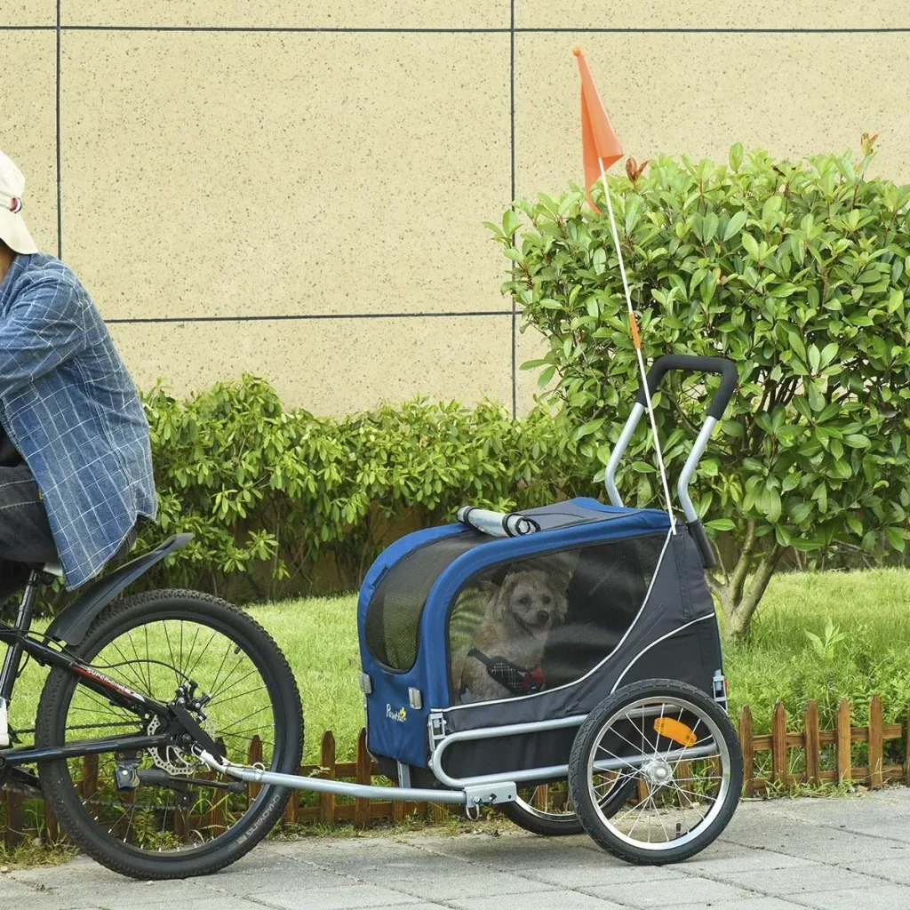 2-in-1 Hundeanhänger Haustier Fahrradanhänger Hundetransporter Hunde Fahrrad Anhänger Oxfordstoff Atmungsaktiv Metall Ox