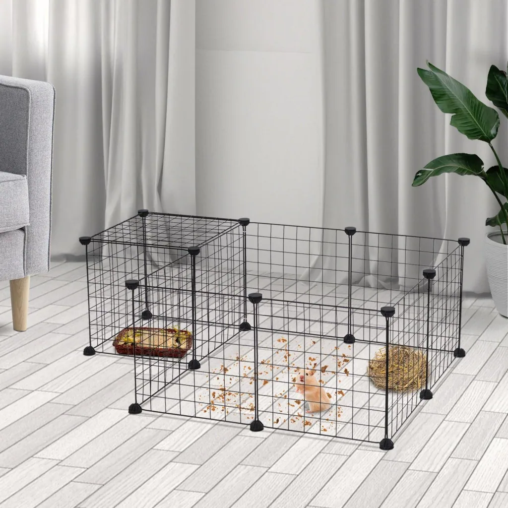 Laufstall Laufgehege Kleintierkäfig Metallgitter Freigehege flexibel umformbar Schwarz 106 x 73 x 36 cm