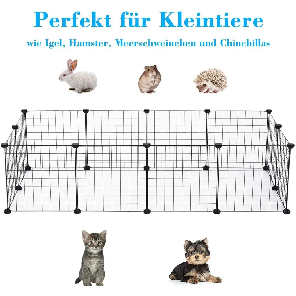 Laufstall Laufgehege Kleintierkäfig Metallgitter Freigehege flexibel umformbar Schwarz 106 x 73 x 36 cm
