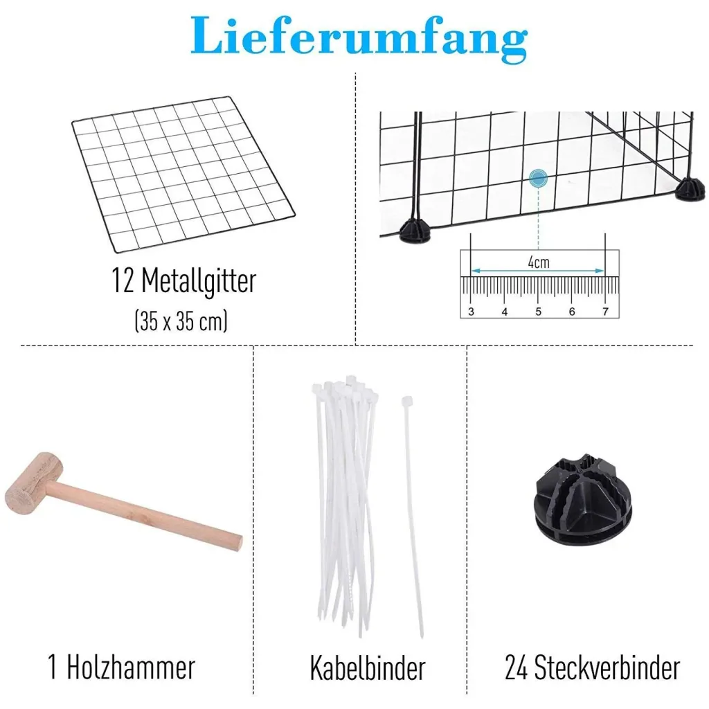 Laufstall Laufgehege Kleintierkäfig Metallgitter Freigehege flexibel umformbar Schwarz 106 x 73 x 36 cm