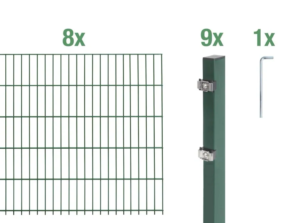 Doppelstabmattenzaun Komplettset, grün, Höhe 120 cm, Länge 16 m