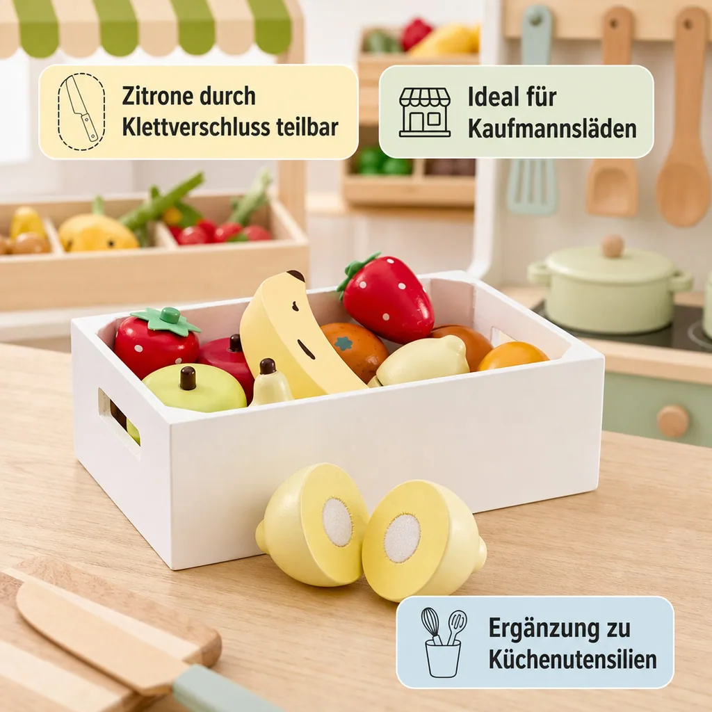 Kids Concept Holzkiste mit Obst für Kinderküchen