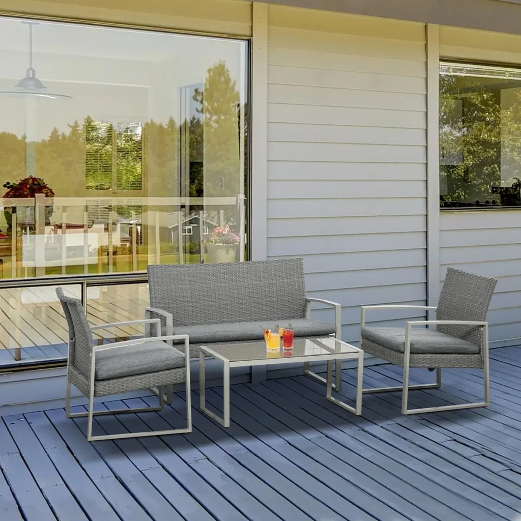 Polyrattan Sitzgarnitur 4 tlg. Sitzgruppe Gartenset Sofagarnitur Gartenmöbel Set Lounge Metall modern Grau