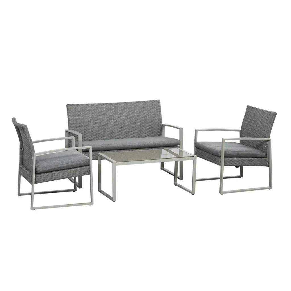 Polyrattan Sitzgarnitur 4 tlg. Sitzgruppe Gartenset Sofagarnitur Gartenmöbel Set Lounge Metall modern Grau